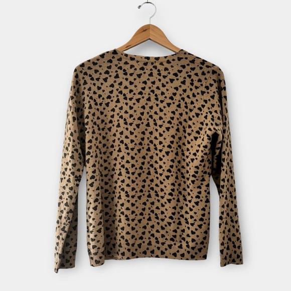 SCOTT & SCOTT LONDON Tan Mini Heart Print Crewneck Cashmere Sweater L - Picture 2 of 10